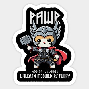 Kawaii Cat in Thor Costume - Almighty Pawr! Sticker